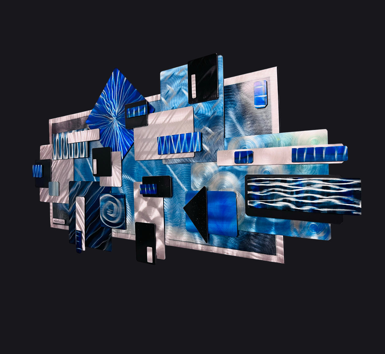 Large Abstract Blue Wave Pete Koza Metal Art