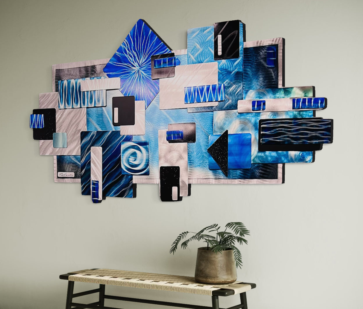 Large Abstract Blue Wave Pete Koza Metal Art