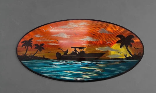 Oval Boater Island Scene - Each "One Of A Kind" MADE TO ORDER Pete Koza Metal Art