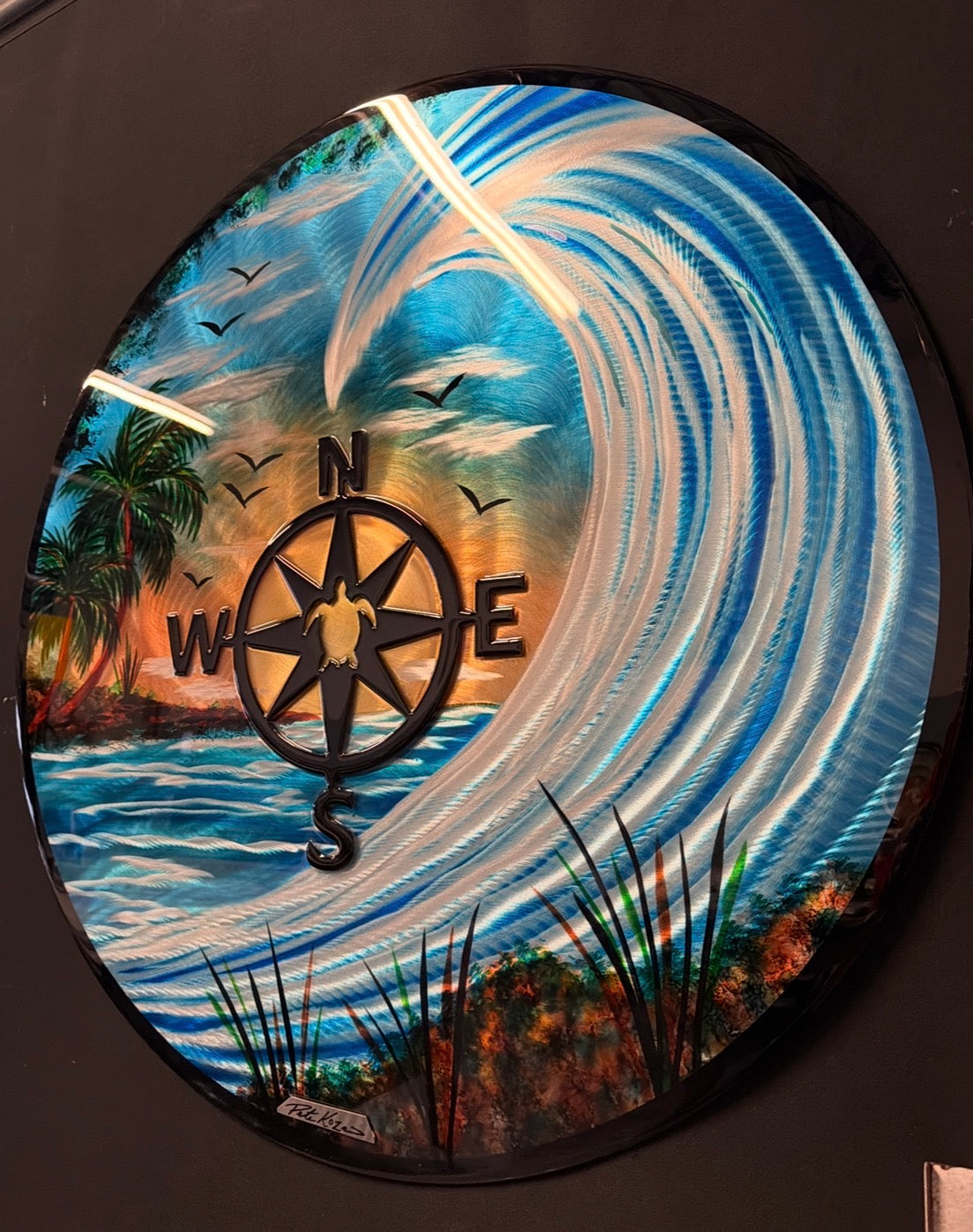 36” circle palms special edition – one of a kind – with epoxy resin coat on top top Pete Koza Metal Art
