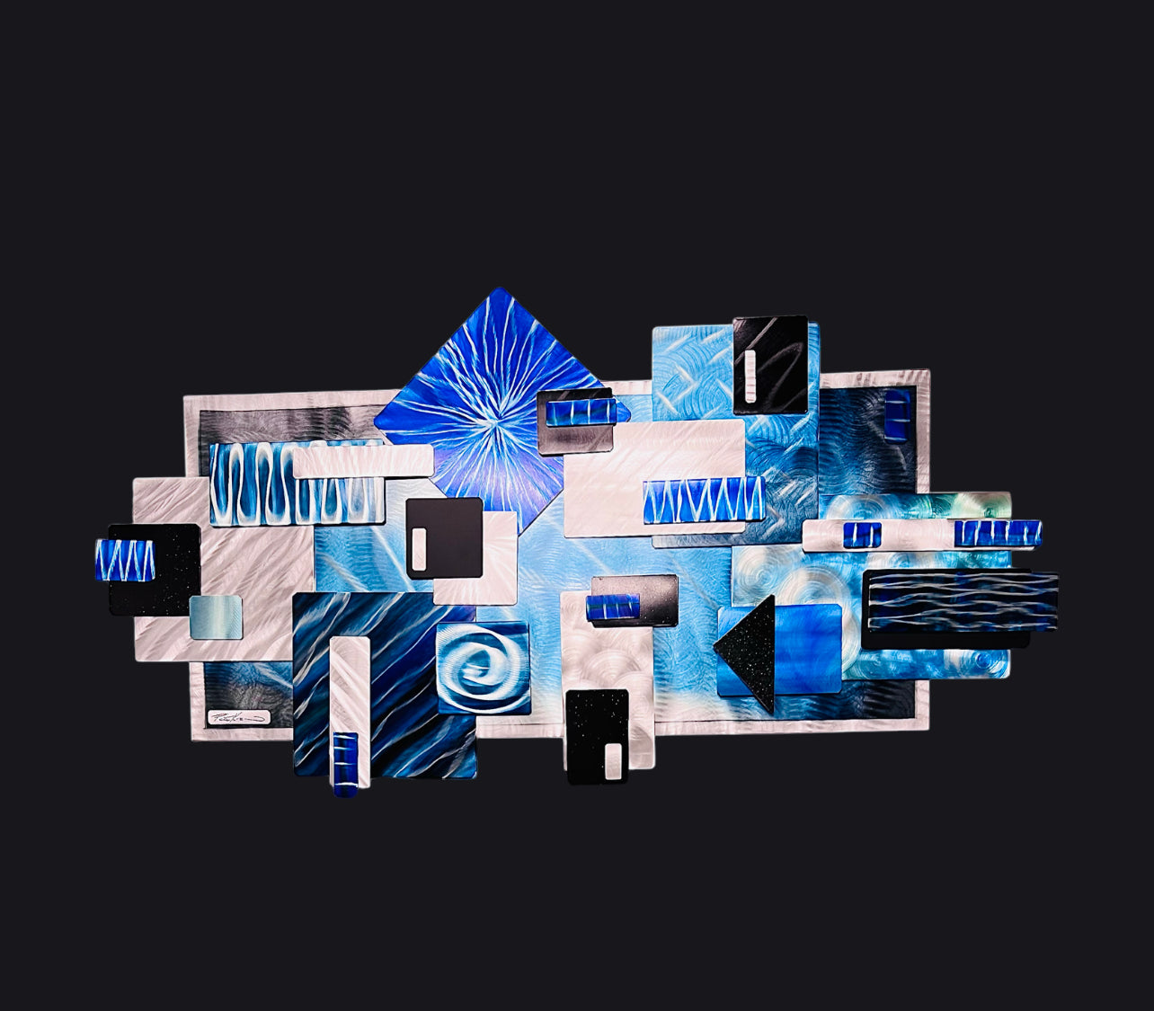 Large Abstract Blue Wave Pete Koza Metal Art