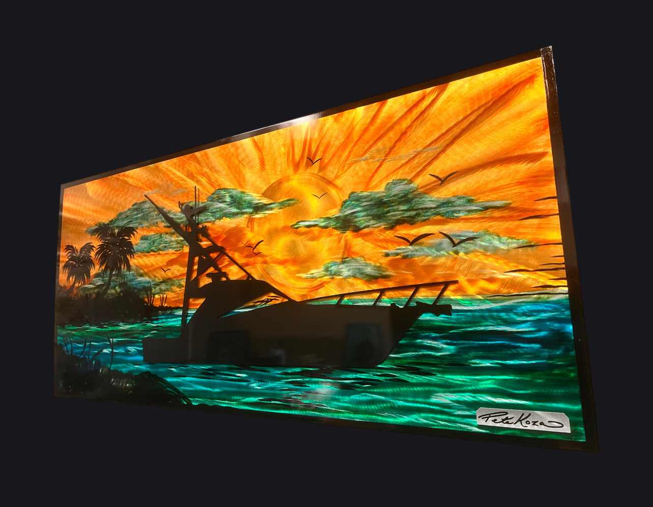 Sunset Boating Island Scene *One Of A Kind* Only 5 Available Order Now!!! PETE KOZA METAL ART