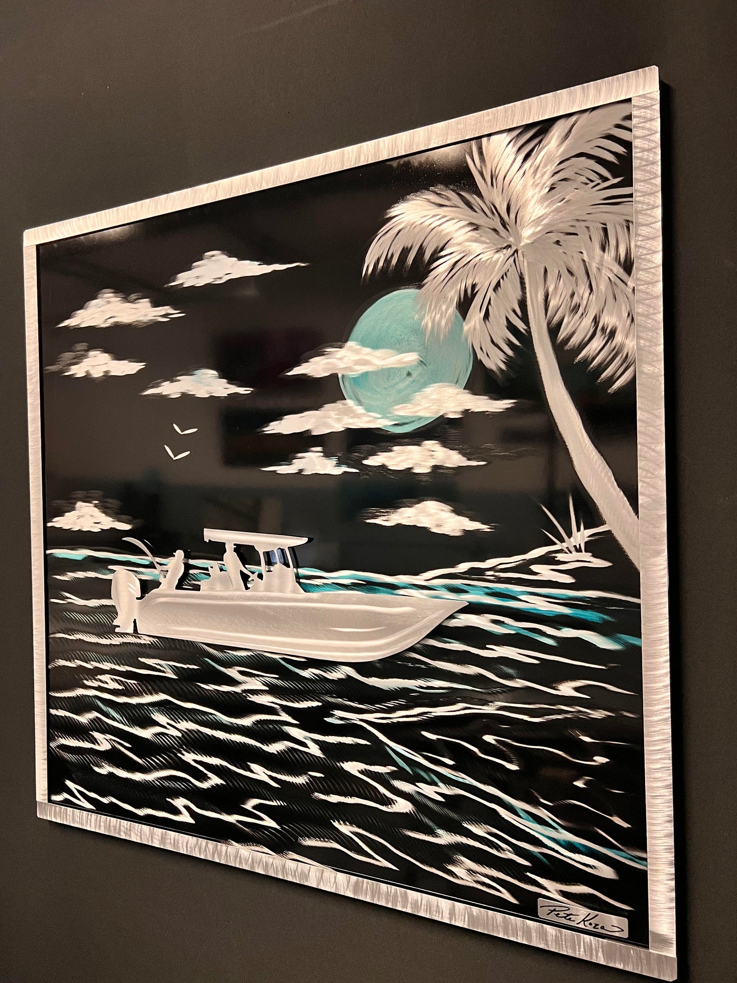 Night Fishing Scene *One Of A Kind* - Pete Koza Metal Art