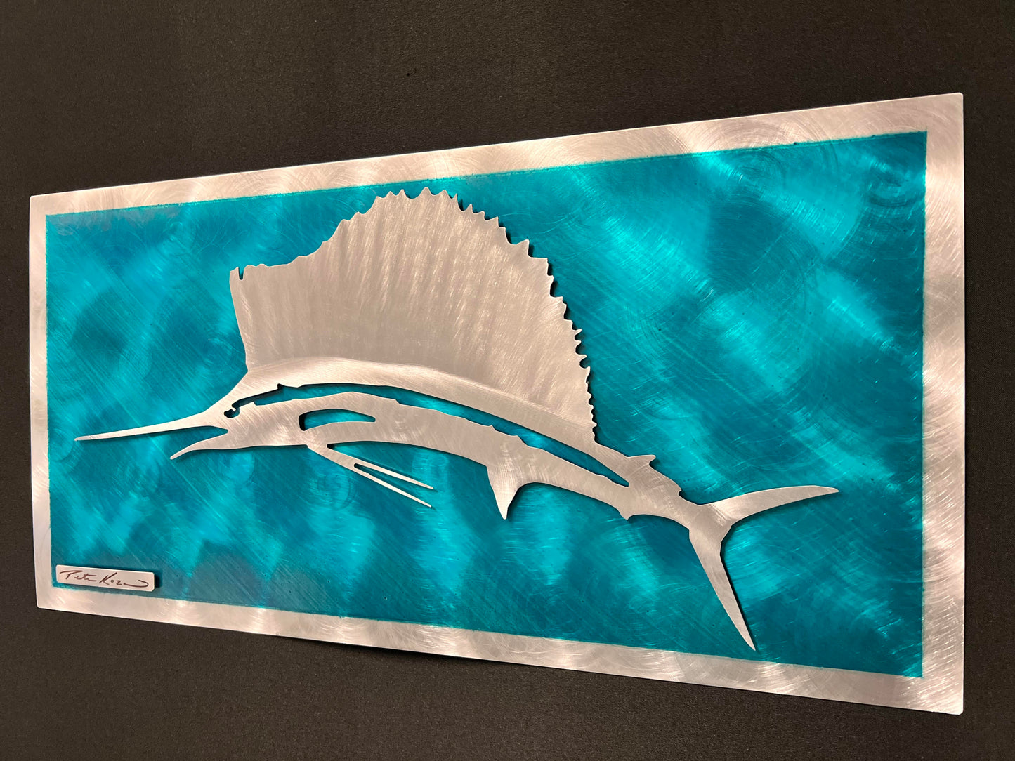 Aqua Sailfish Scene - Pete Koza Metal Art