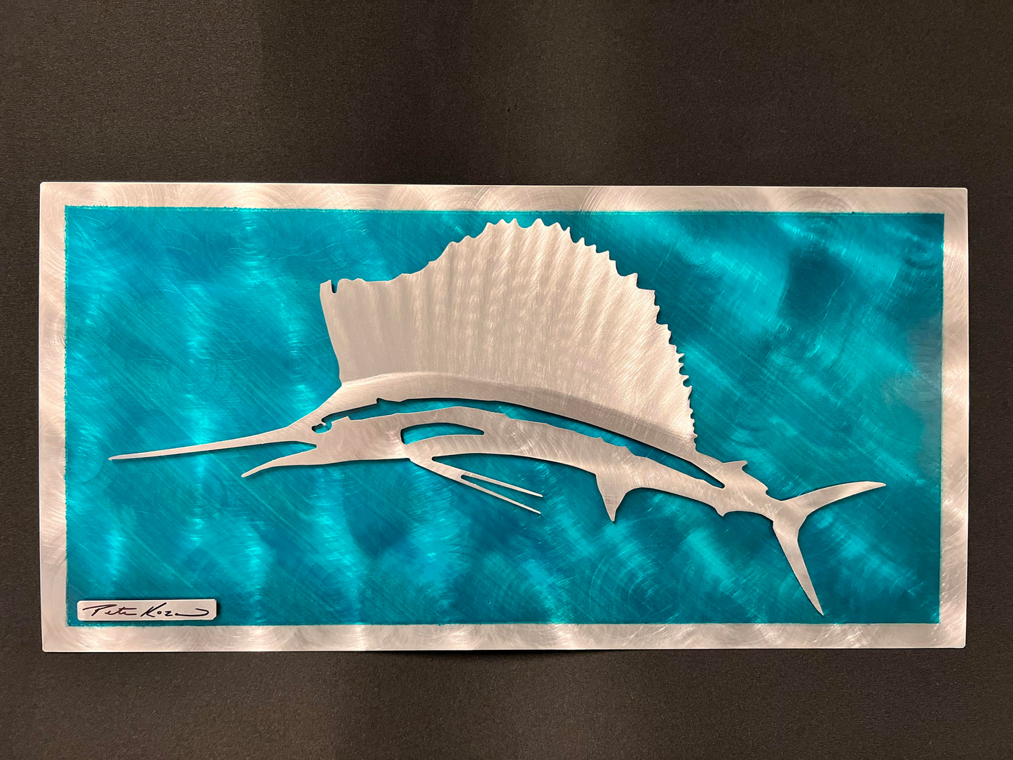 Aqua Sailfish Scene - Pete Koza Metal Art