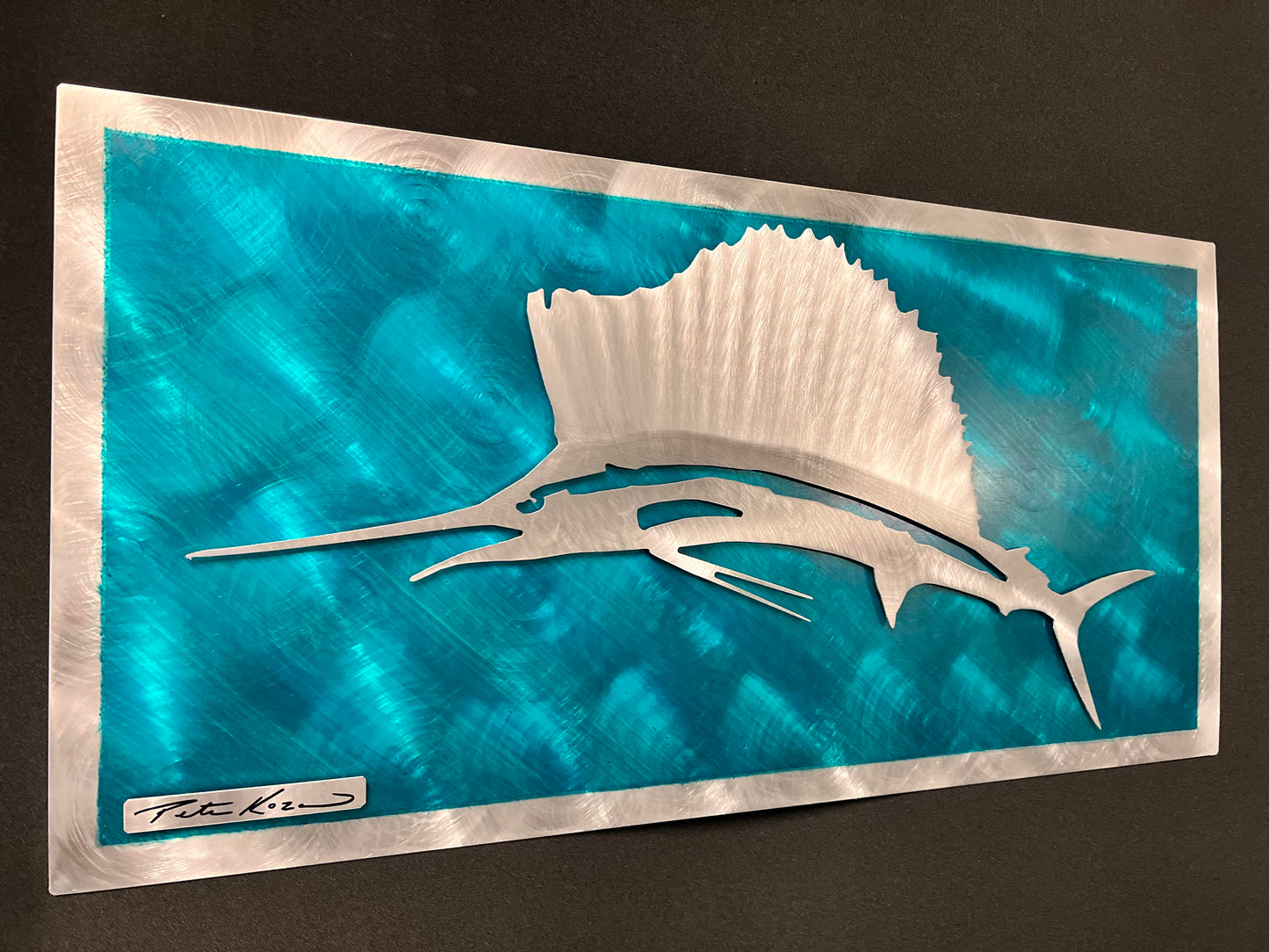 Aqua Sailfish Scene - Pete Koza Metal Art