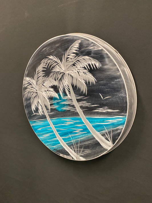 Dark Storm Ocean Circle Pan Pete Koza Metal Art