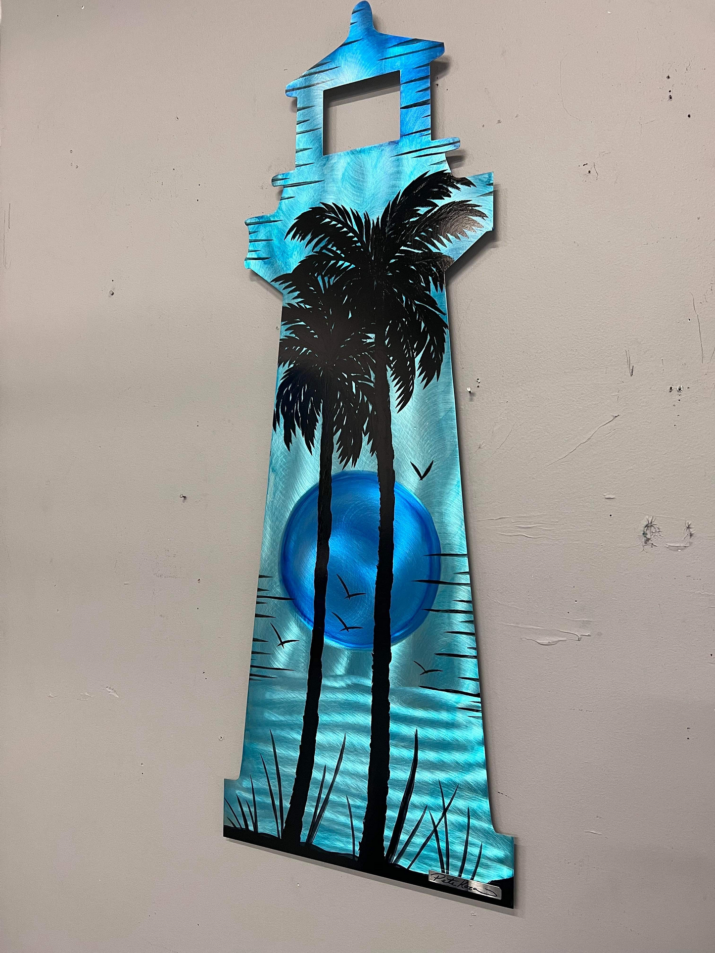Midnight Blue Light House Pete Koza Metal Art