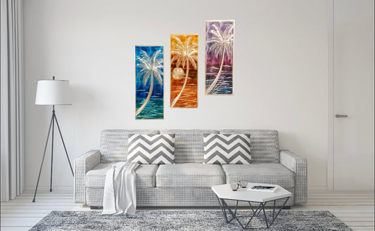 3 Panel Set Palm Trees PETE KOZA METAL ART