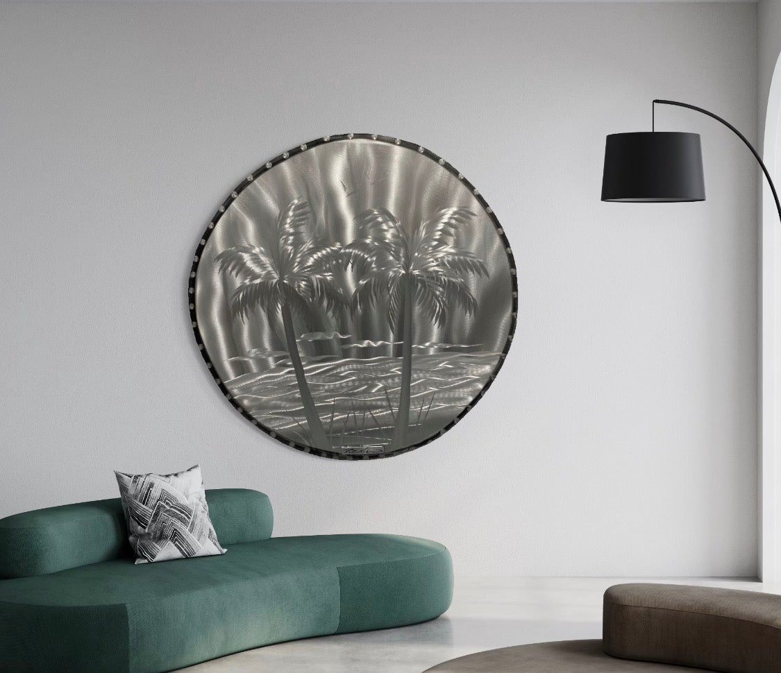 Silver Palms Circle Art 24 INCH PETE KOZA METAL ART