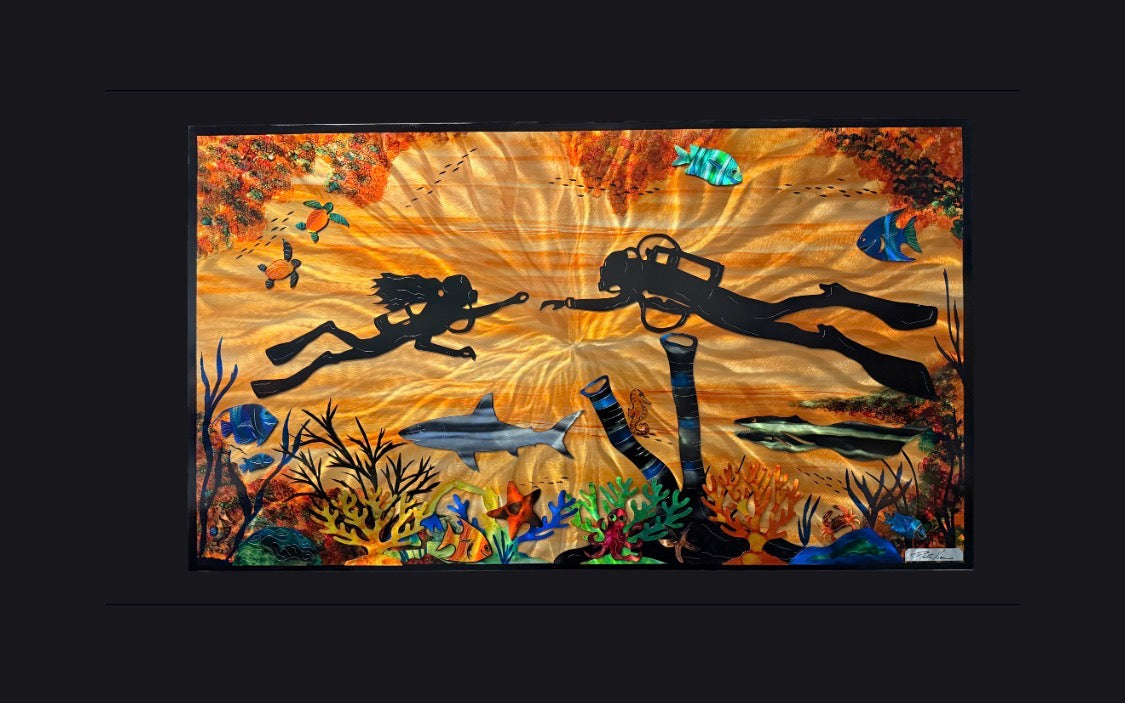 SOLD OUT One of a kind – special edition GOLDEN REEF 3’ X 5’ Pete Koza Metal Art