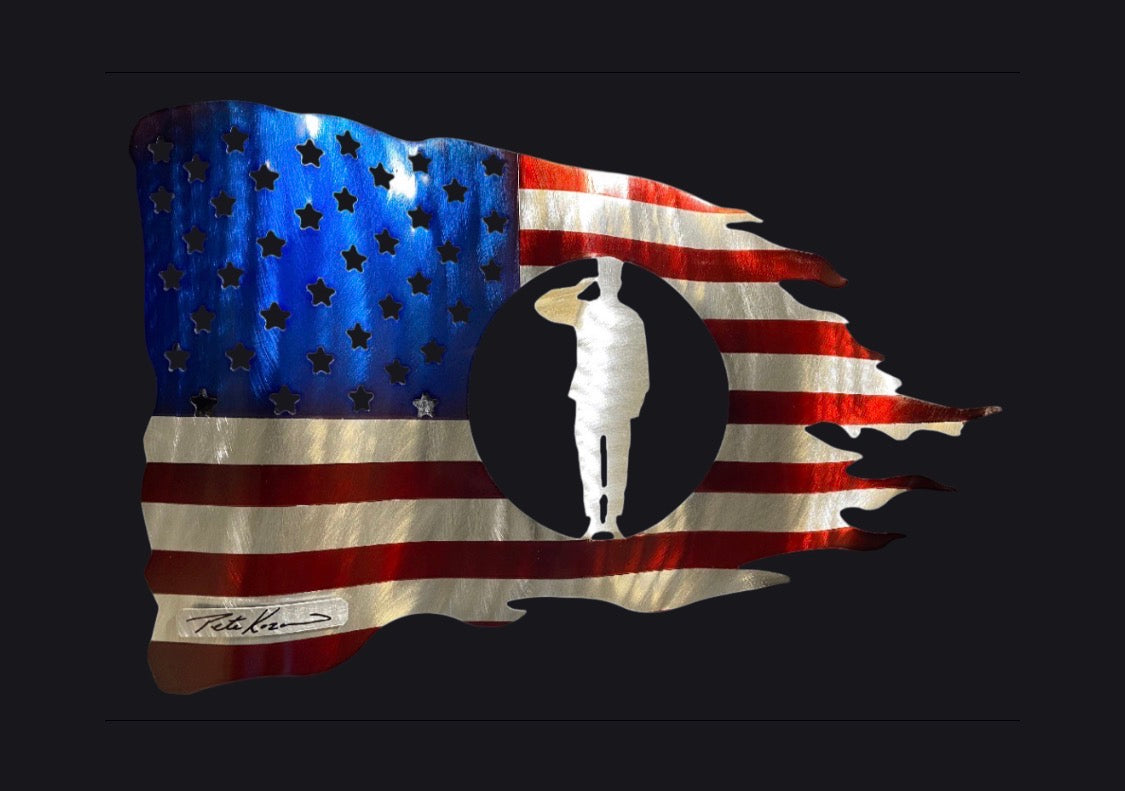 USA Saluting Soldier Flag PETE KOZA METAL ART