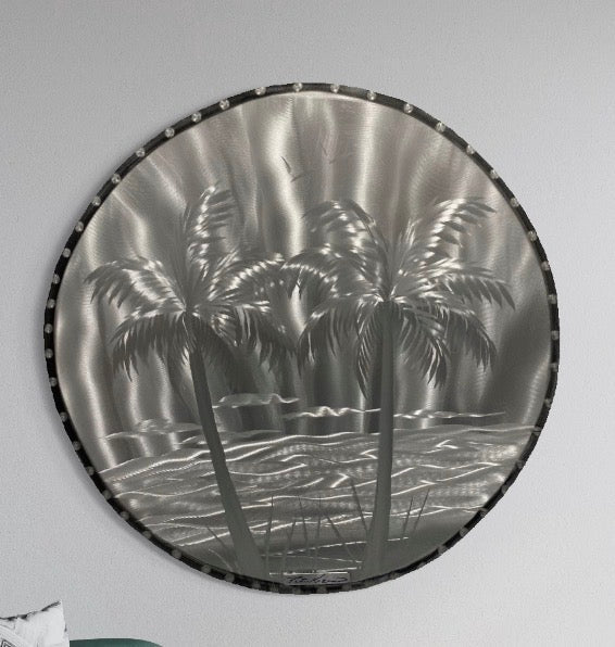 Silver Palms Circle Art 24 INCH PETE KOZA METAL ART
