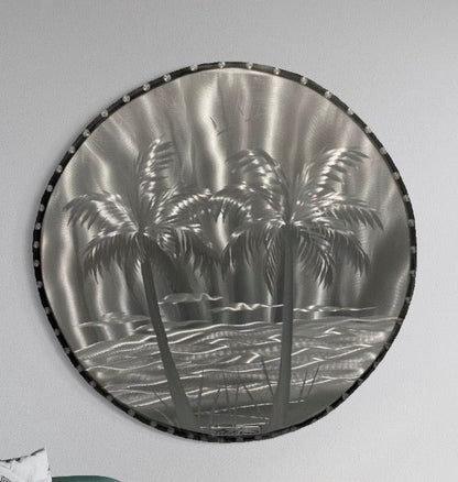 Silver Palms Circle Art 24 INCH PETE KOZA METAL ART