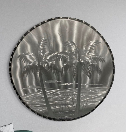 Silver Palms Circle Art 24 INCH PETE KOZA METAL ART