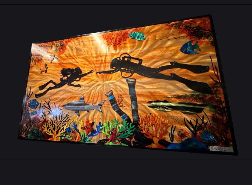 SOLD OUT One of a kind – special edition GOLDEN REEF 3’ X 5’ Pete Koza Metal Art
