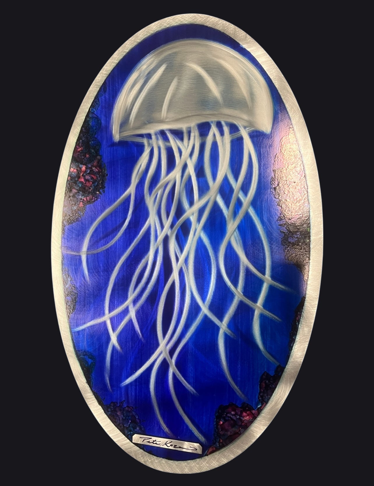 Jelly fish oval decor Pete Koza Metal Art