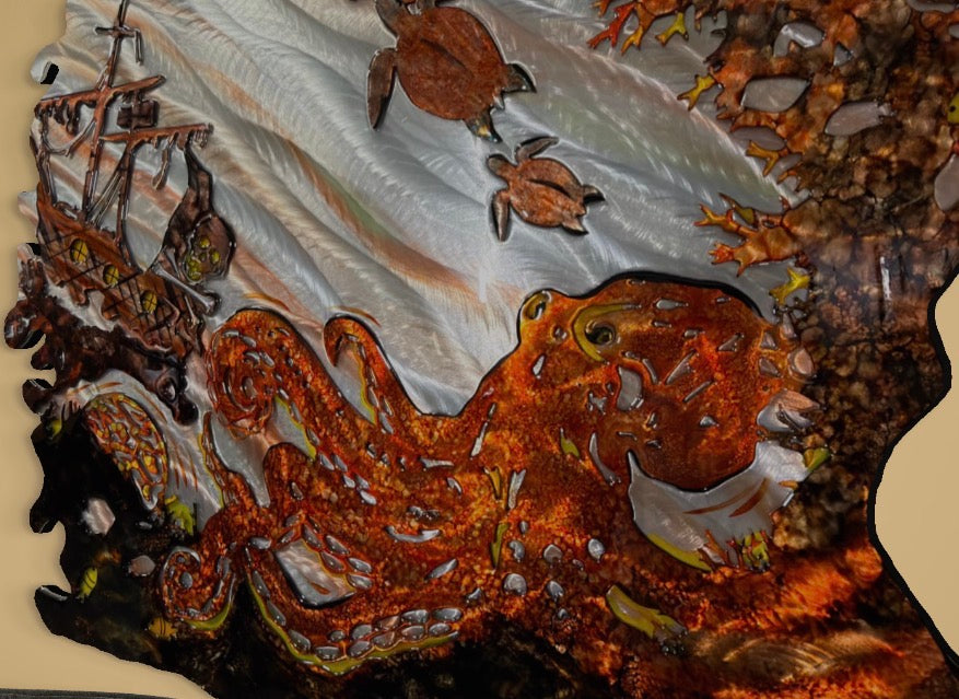 Special edition – one of a kind dash octopus metal art with epoxy resin coat Pete Koza Metal Art