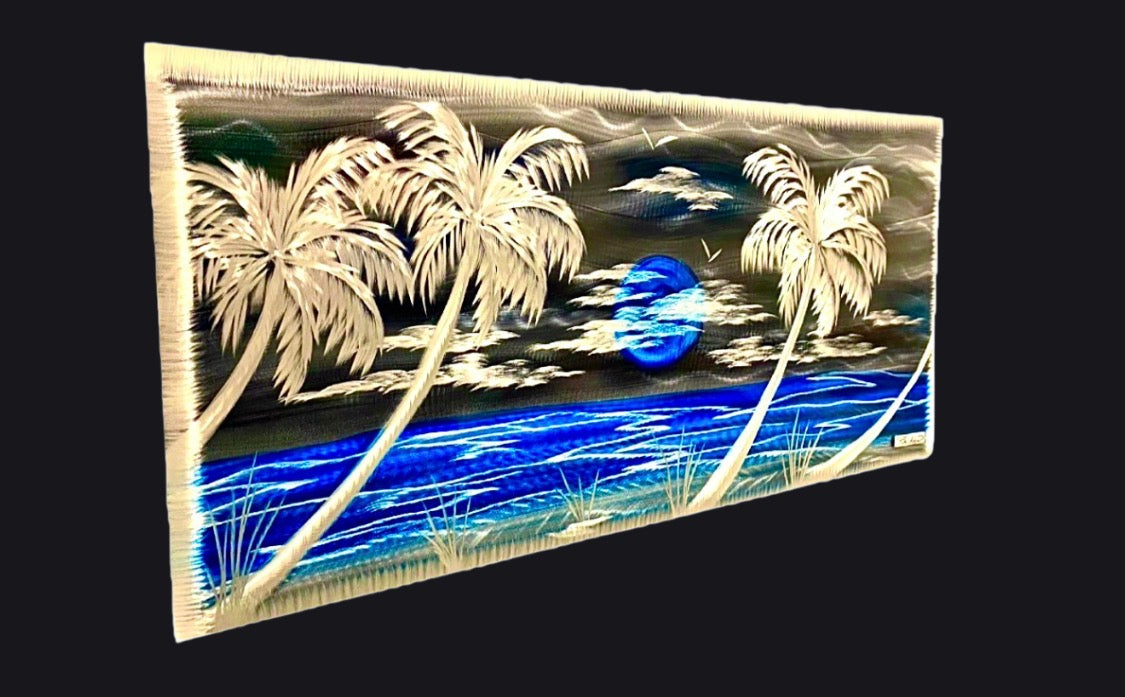 Blue Moon Silver Palms Delight "One Of A Kind" PETE KOZA METAL ART