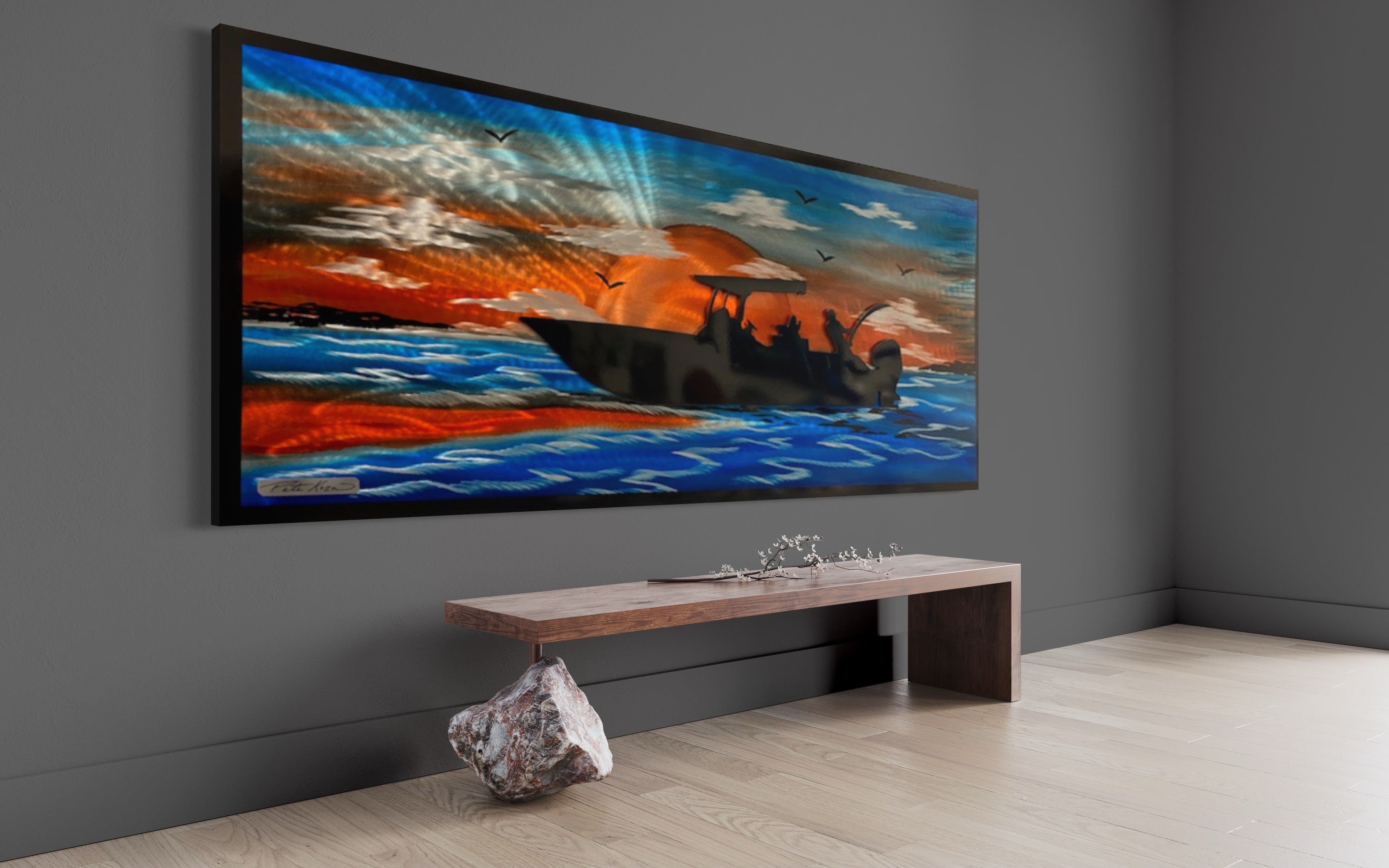 Fishing Over The Sunset Pete Koza Metal Art