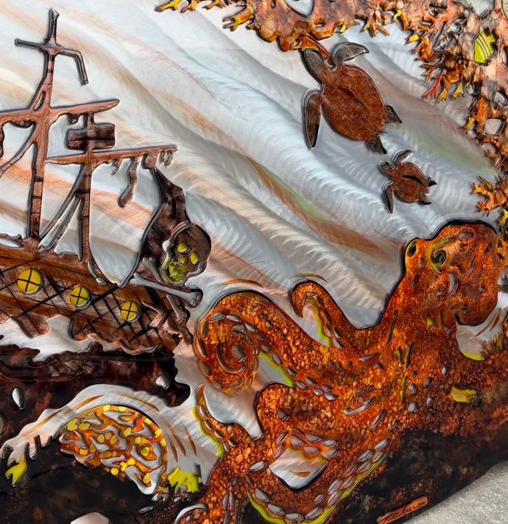 Special edition – one of a kind dash octopus metal art with epoxy resin coat Pete Koza Metal Art