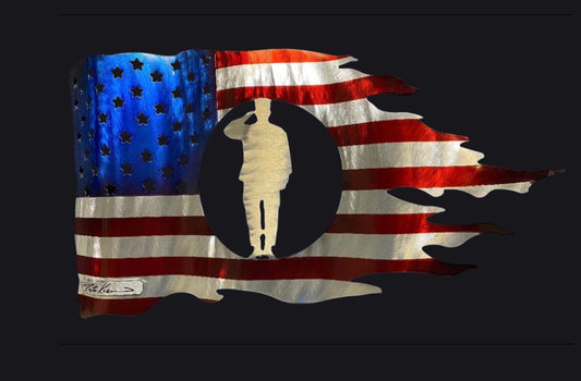USA Saluting Soldier Flag PETE KOZA METAL ART
