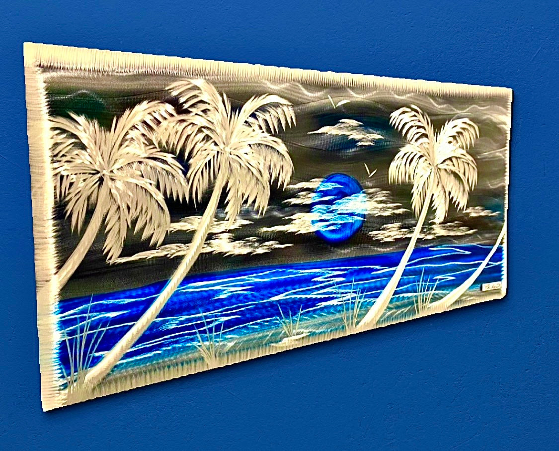 Blue Moon Silver Palms Delight "One Of A Kind" PETE KOZA METAL ART