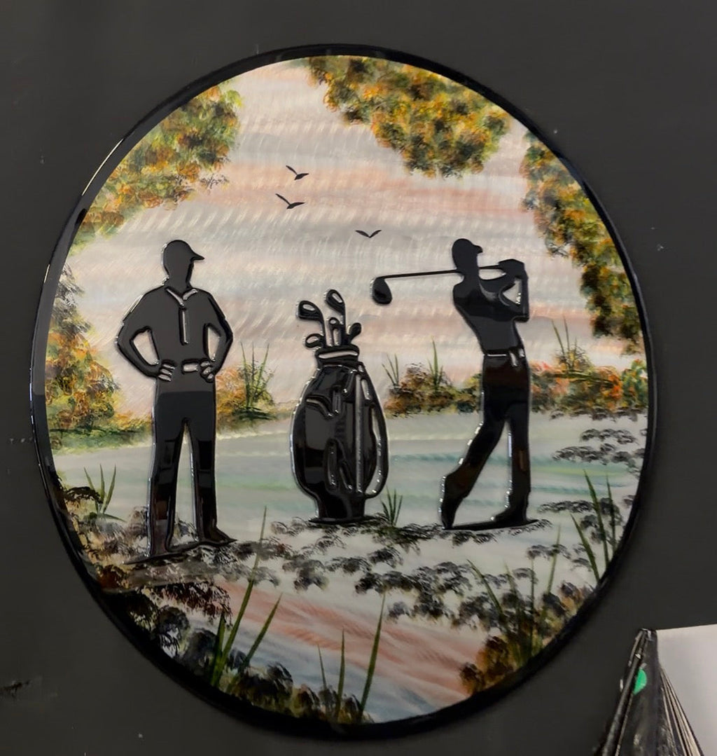 Golf n the Family special edition – one of a kind 36 inch circle Pete Koza Metal Art