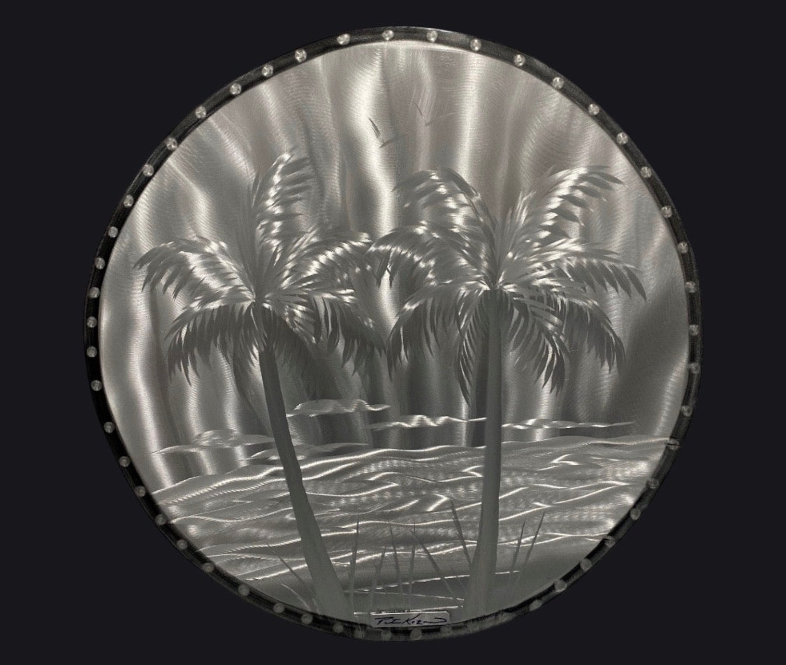 Silver Palms Circle Art 24 INCH PETE KOZA METAL ART