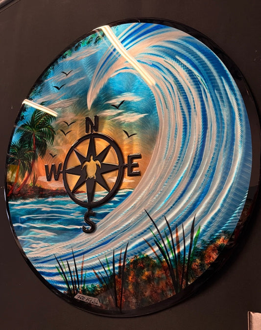 36” circle palms special edition – one of a kind – with epoxy resin coat on top top Pete Koza Metal Art