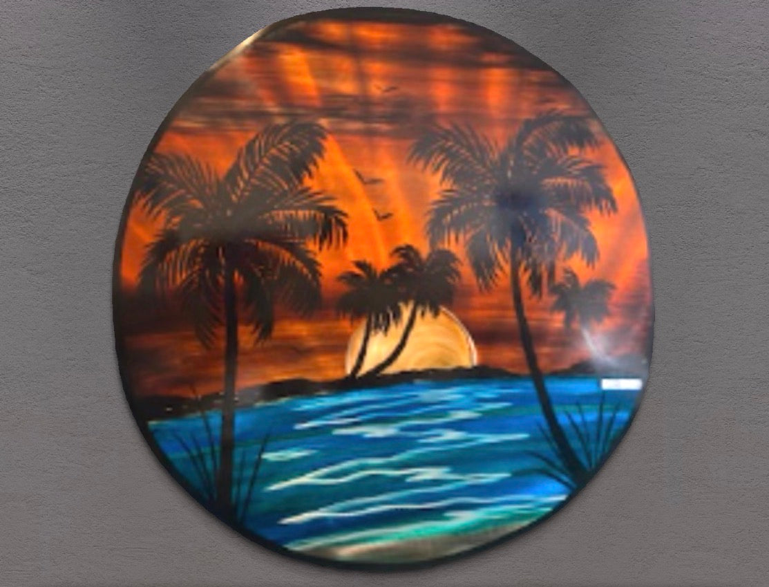Sunset Palms By The Water Circle Art PETE KOZA METAL ART 2