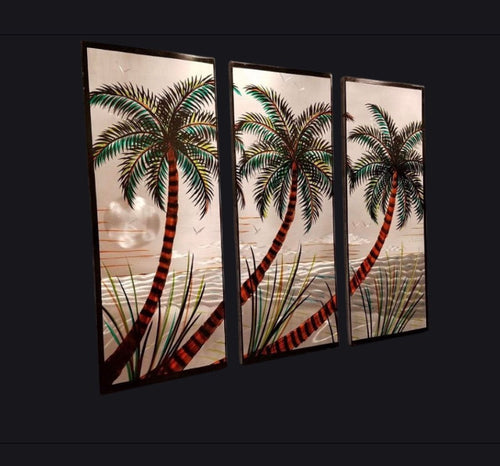 3 Panel Set Palms By The Lake PETE KOZA METAL ART
