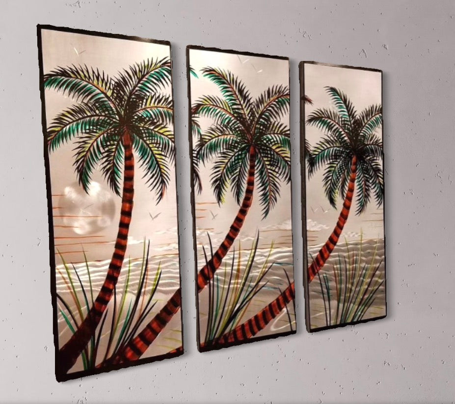 3 Panel Set Palms By The Lake PETE KOZA METAL ART