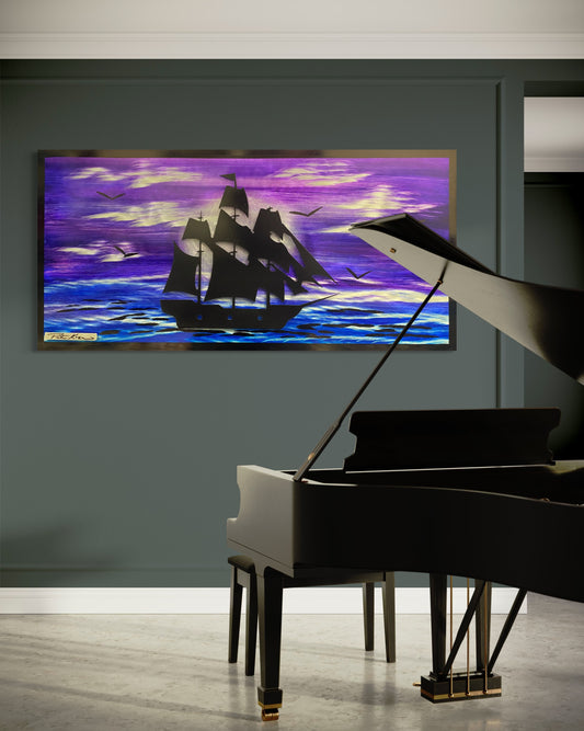 Pirate Ship Over The Purple Horizon Scene PETE KOZA METAL ART