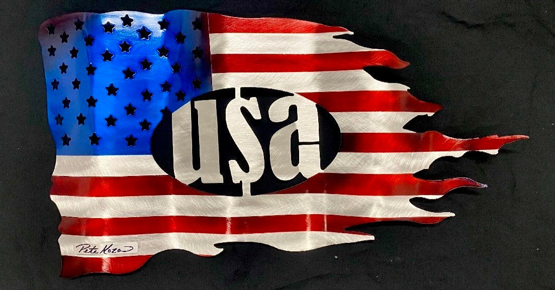 USA Flag HandMade Aluminum Design, CNC Cut, PETE KOZA METAL ART