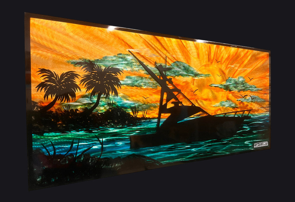 Sunset Boating Island Scene *One Of A Kind* Only 5 Available Order Now!!! PETE KOZA METAL ART