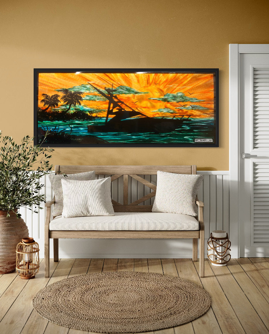 Sunset Boating Island Scene *One Of A Kind* Only 5 Available Order Now!!! PETE KOZA METAL ART