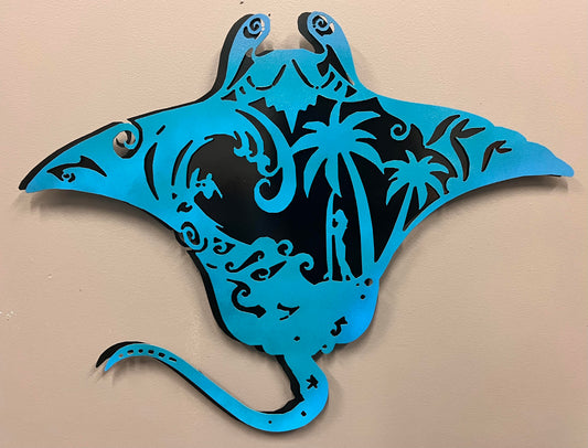 Teal Ocean Stingray - Pete Koza Metal Art