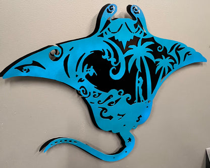 Teal Ocean Stingray - Pete Koza Metal Art