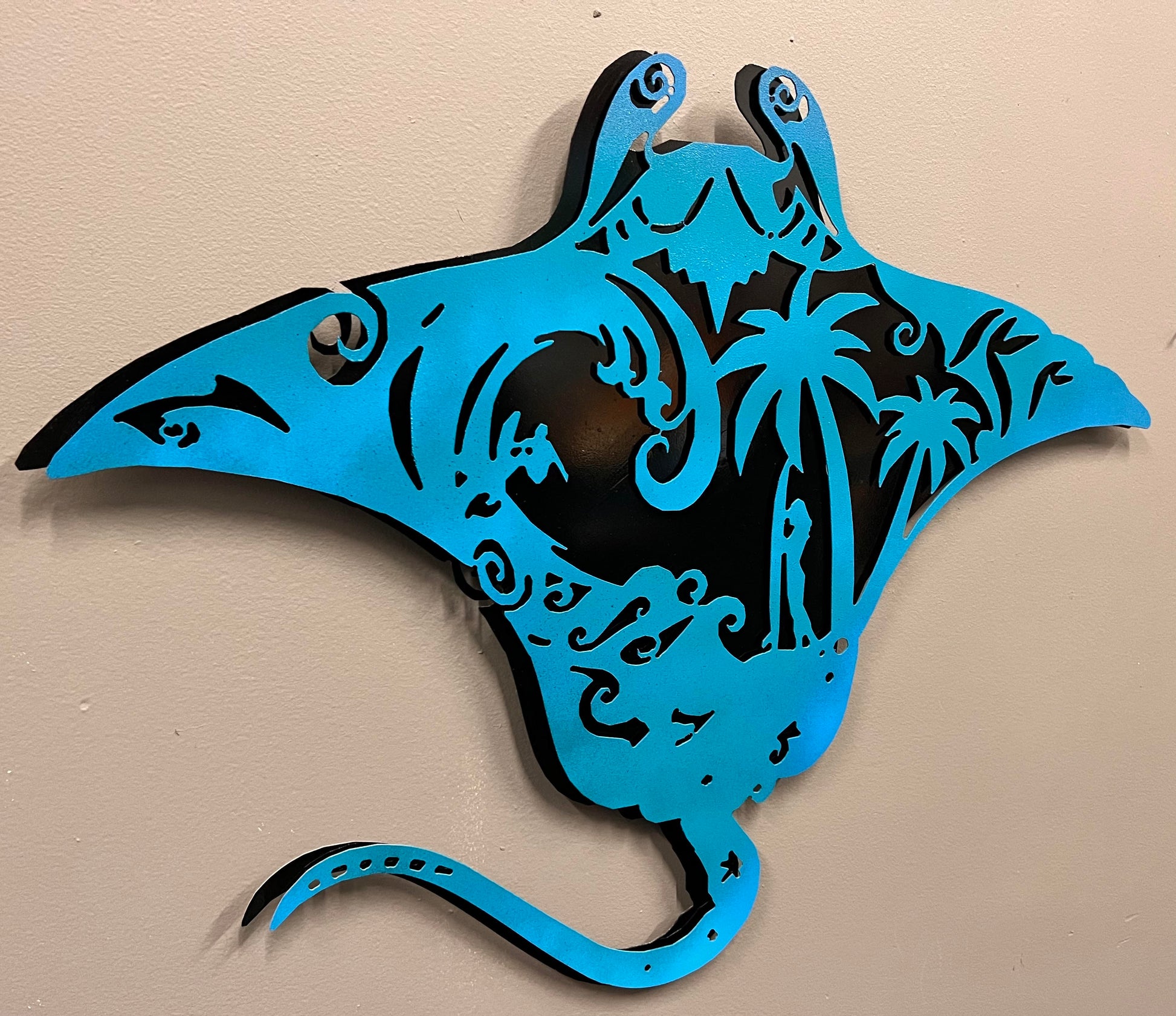 Teal Ocean Stingray - Pete Koza Metal Art