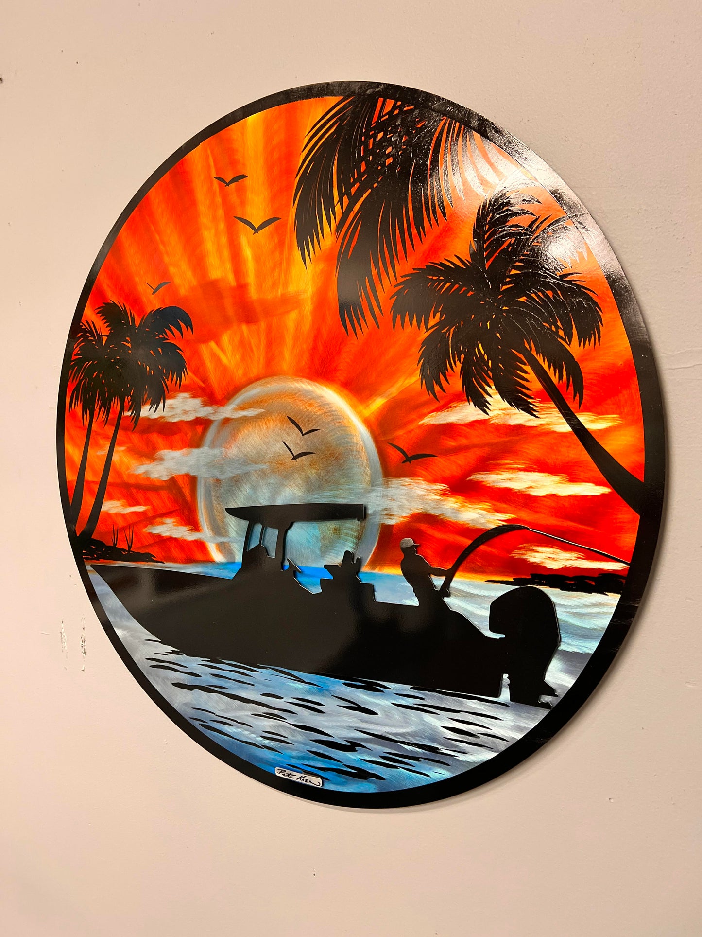 Fishing Sunset Vibes "One Of A Kind" Pete Koza Metal Art