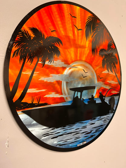 Fishing Sunset Vibes "One Of A Kind" Pete Koza Metal Art