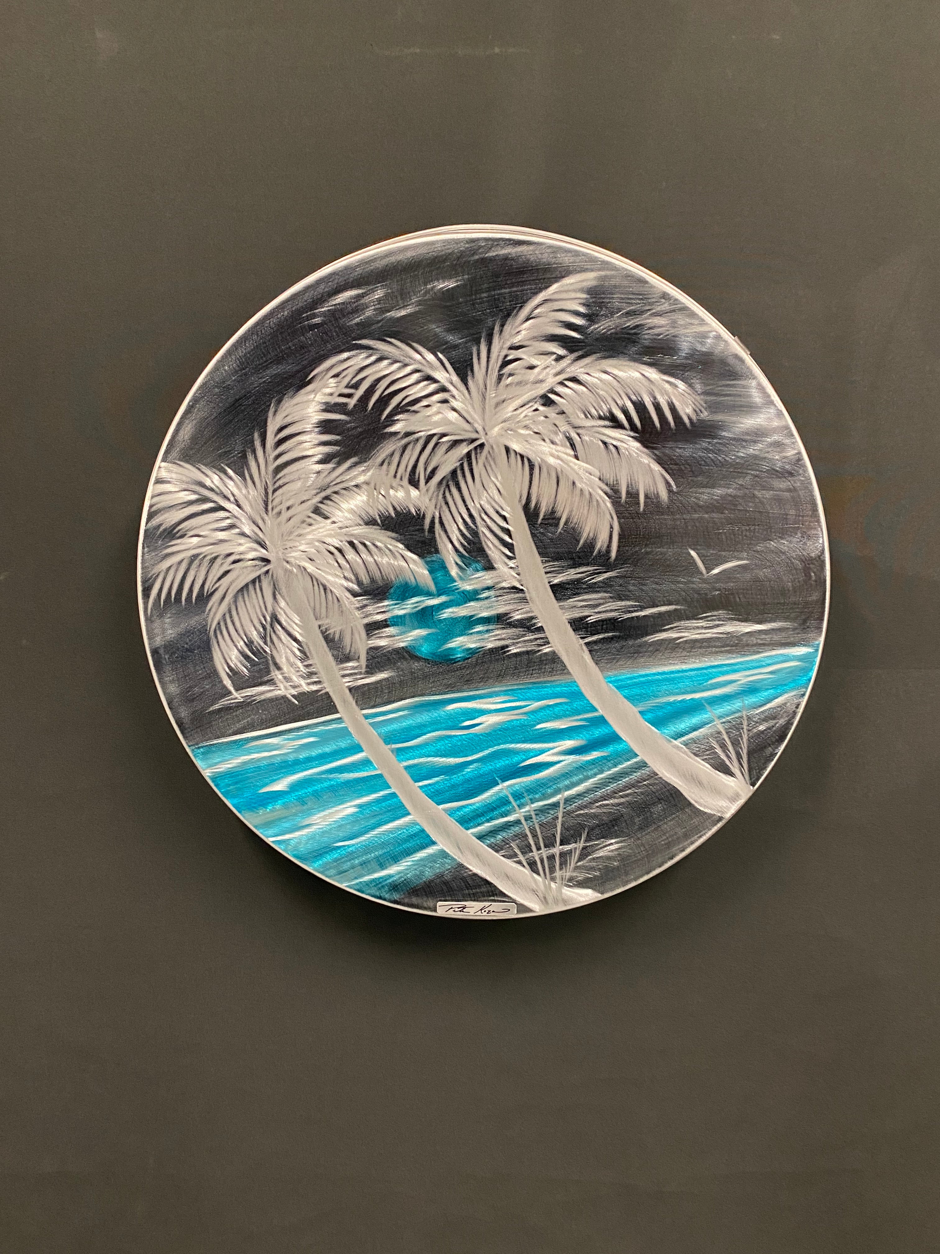 Dark Storm Ocean Circle Pan Pete Koza Metal Art