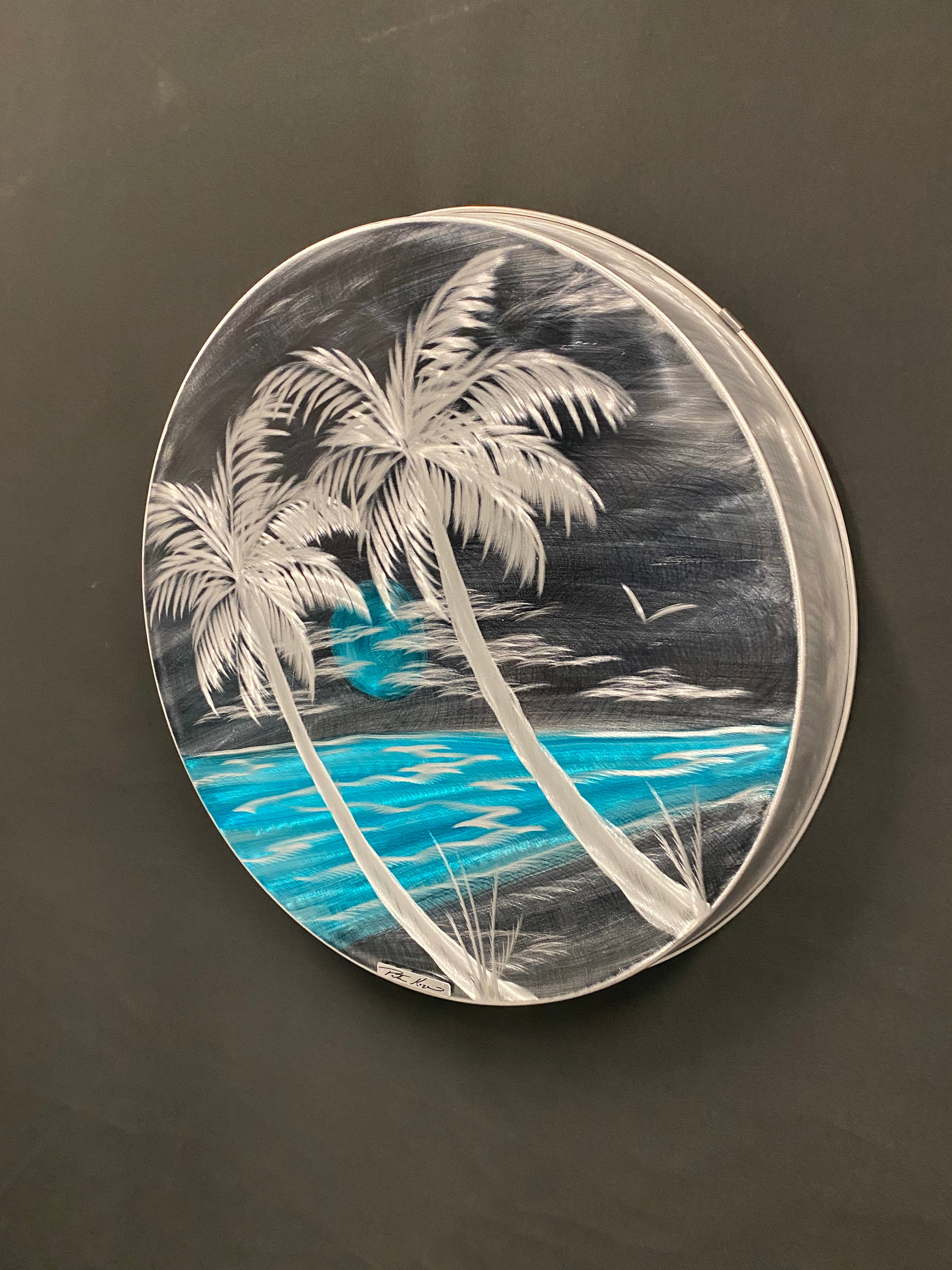Dark Storm Ocean Circle Pan Pete Koza Metal Art