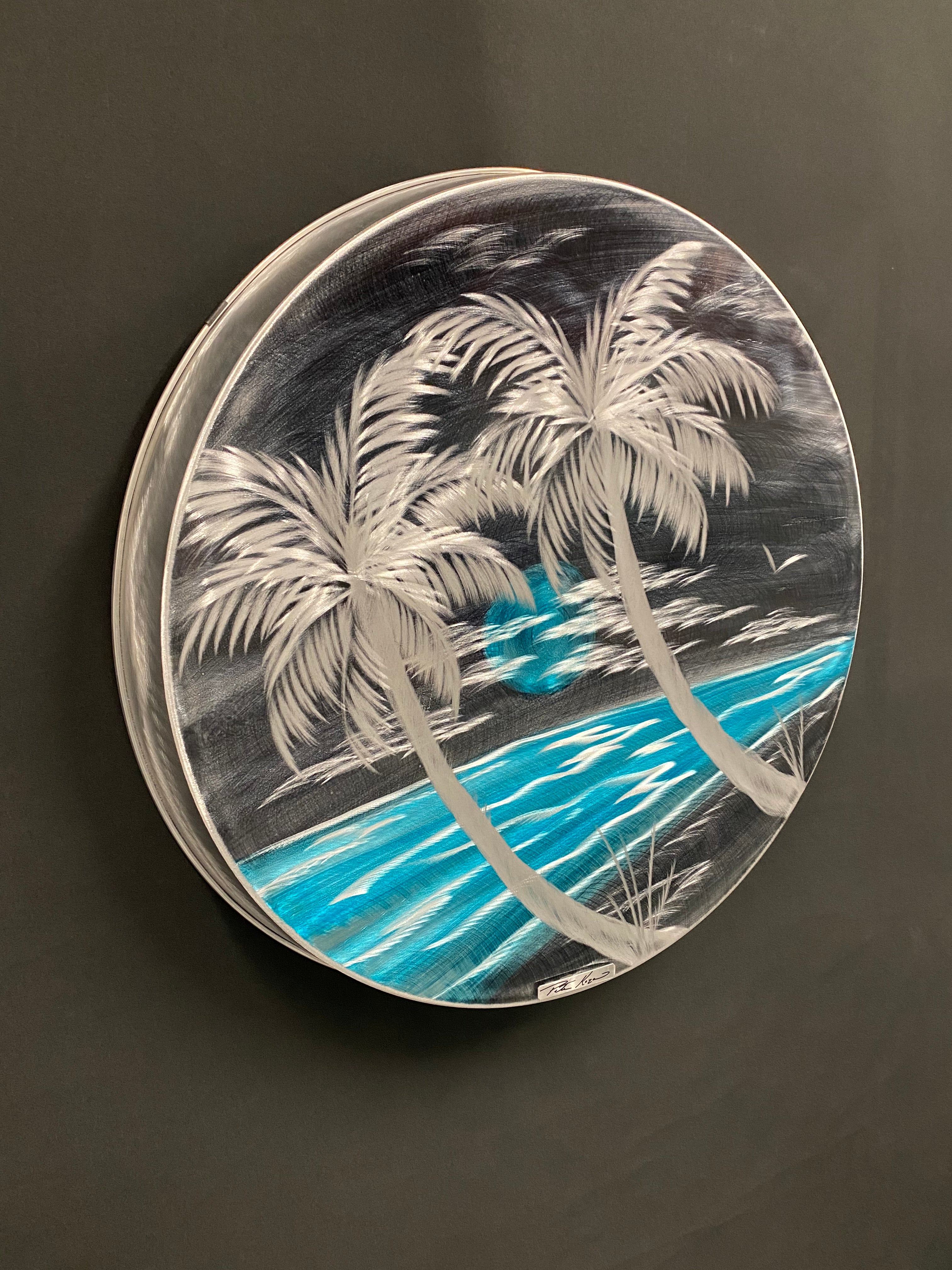 Dark Storm Ocean Circle Pan Pete Koza Metal Art