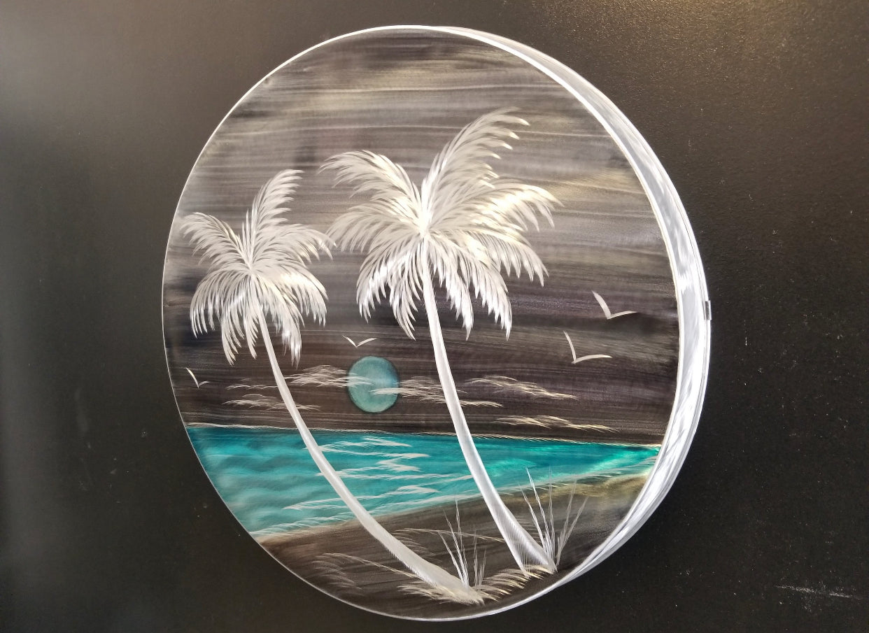 Dark Storm Ocean Circle Pan Pete Koza Metal Art