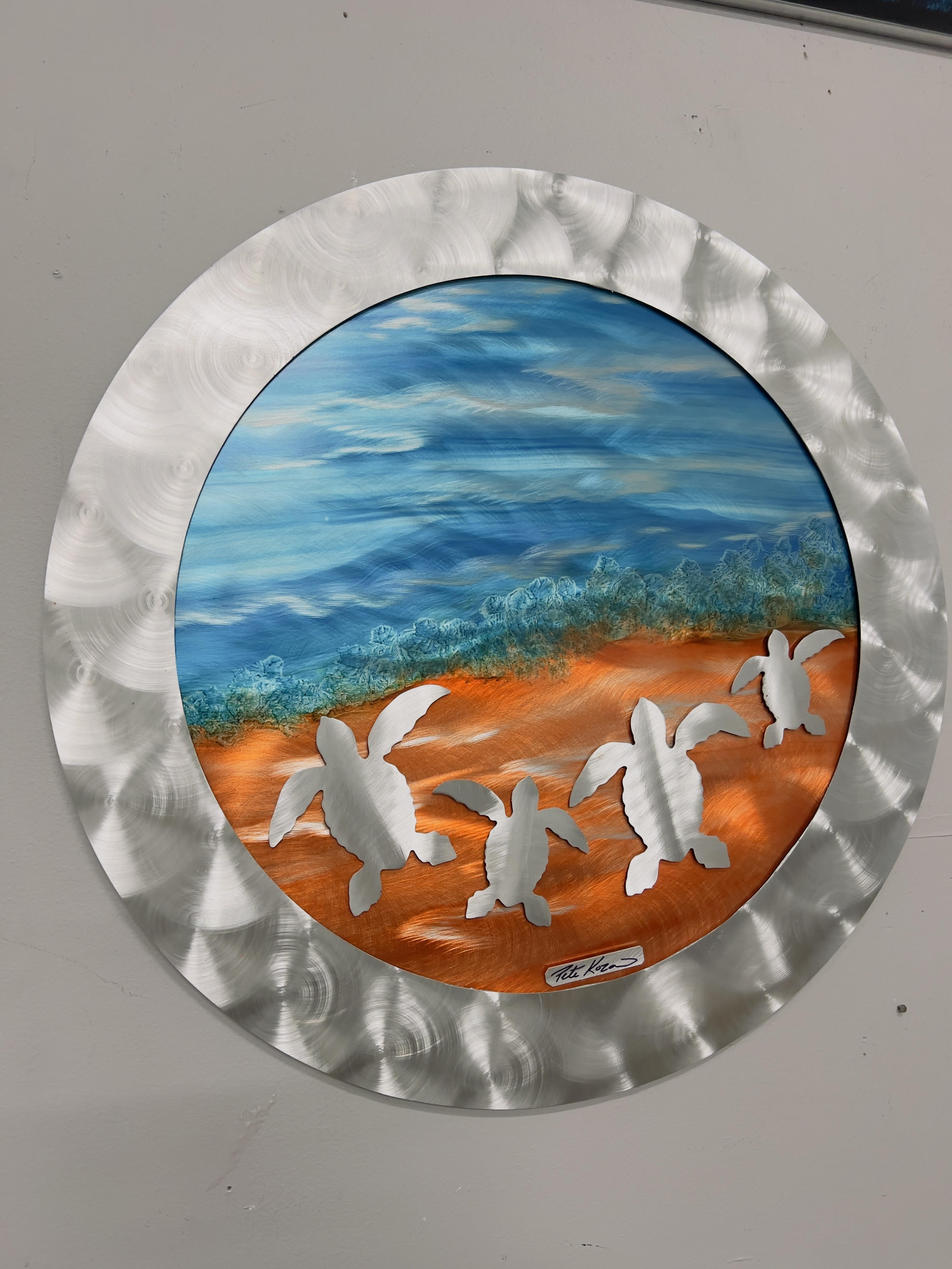 Circle Sea Turtle Scene PETE KOZA METAL ART