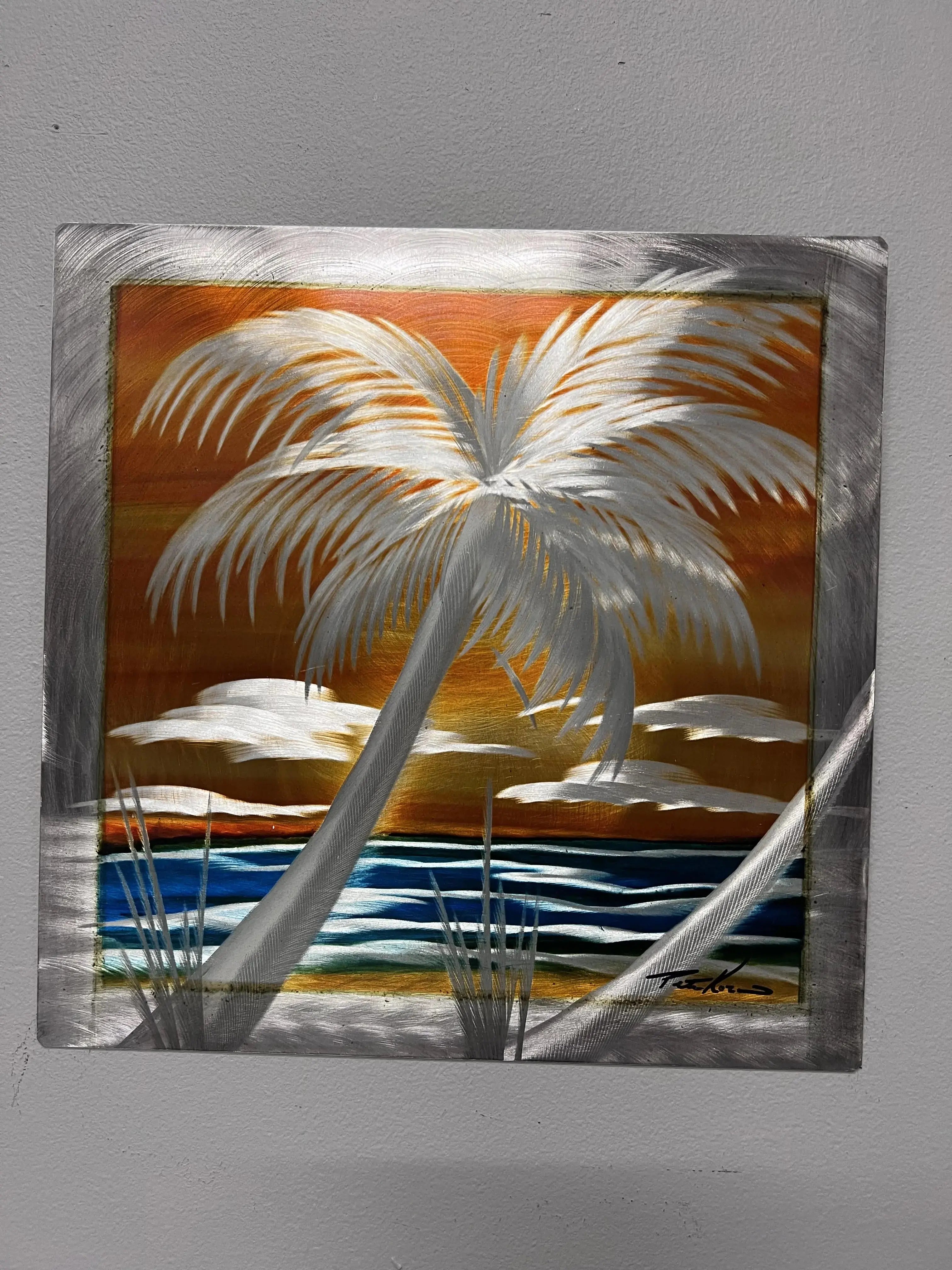 Beach Crush Palm SMALL 12 X 12 INCH Pete Koza Metal Art
