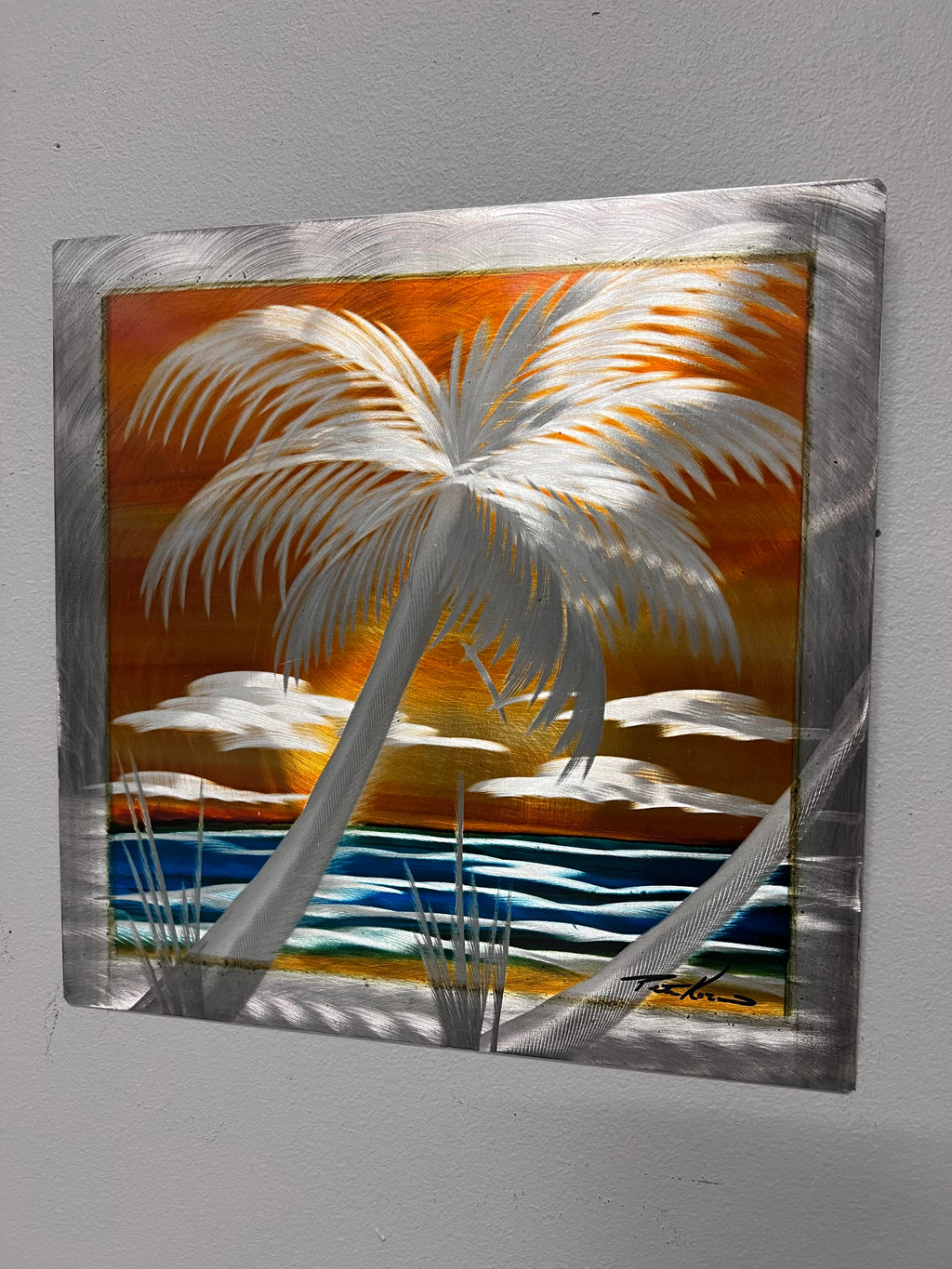 Beach Crush Palm SMALL 12 X 12 INCH Pete Koza Metal Art