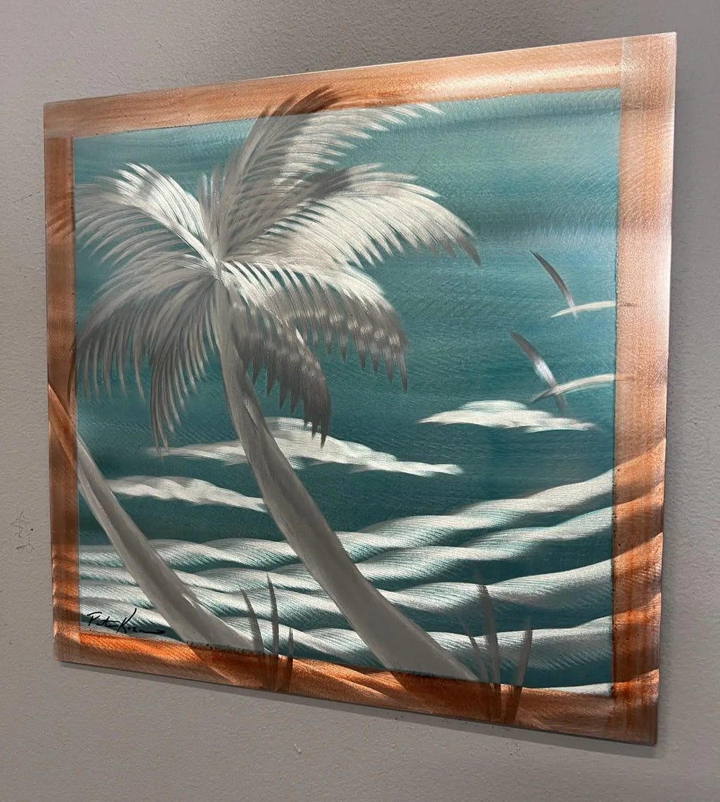 Teal Skies Palm 12 x 12 inch Pete Koza Metal Art